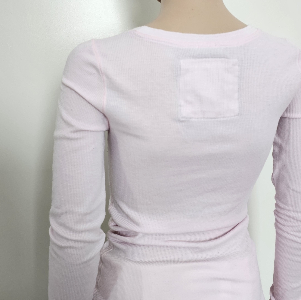 Abercrombie & Fitch Y2k Baby Pink Thermal Henley Coquette Waffle Ribbed Knit - Picture 6 of 9